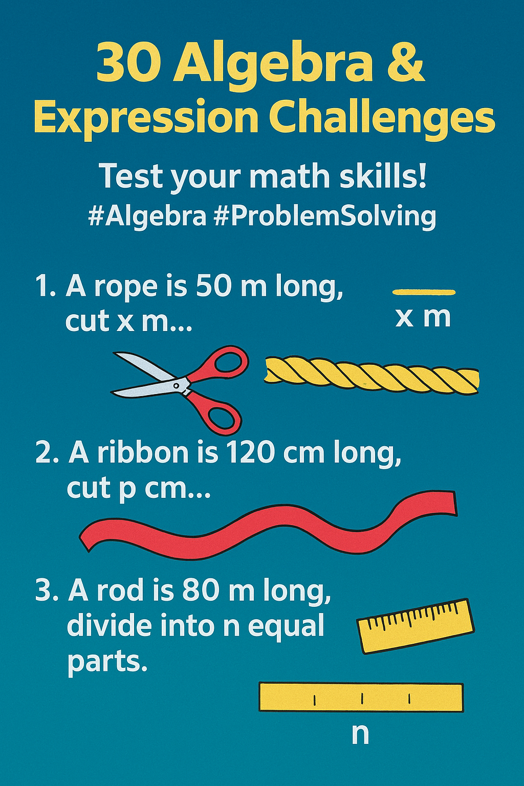 Class 7 :  30 Challenging Algebra & Expression Problems for Students – Cut, Divide & Solve!